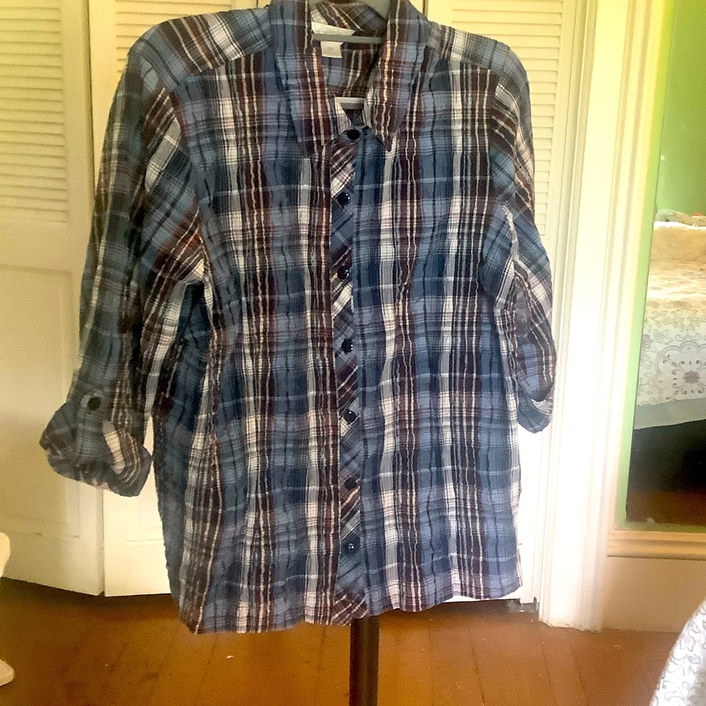 Christopher & Banks Blue and Red Plaid Shirt
